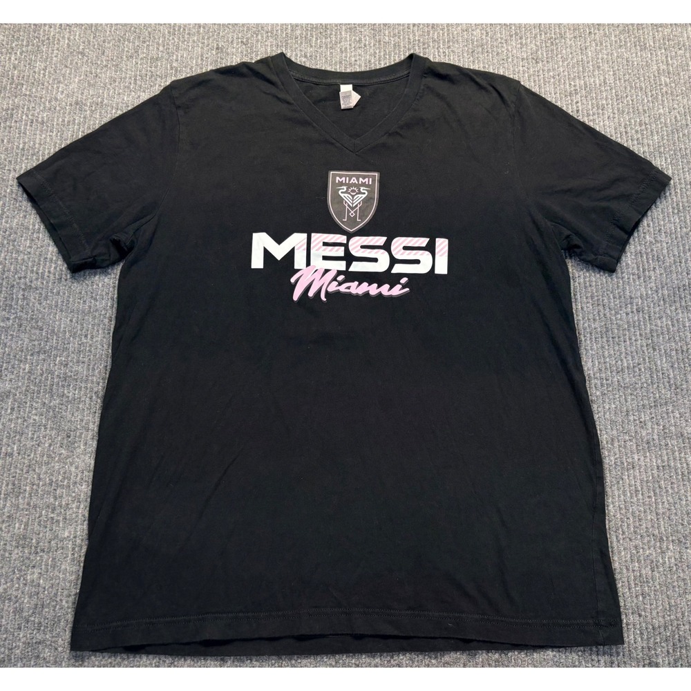 Inter Miami CF Lionel Messi V-Neck Graphic T-Shirt Black XL Soccer MLS 10
